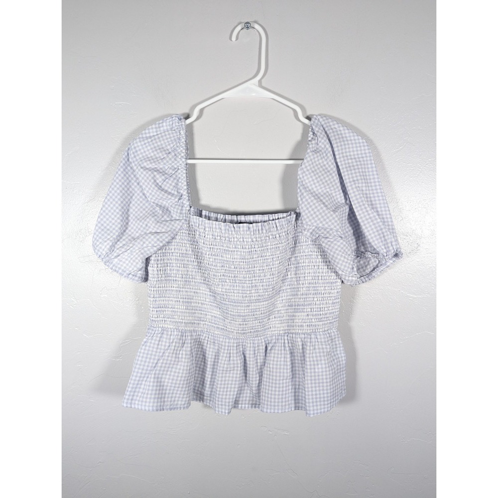 J.Crew Top M Squareneck Smocked Voile Puff Sleeve Gingham Coquette Coastal